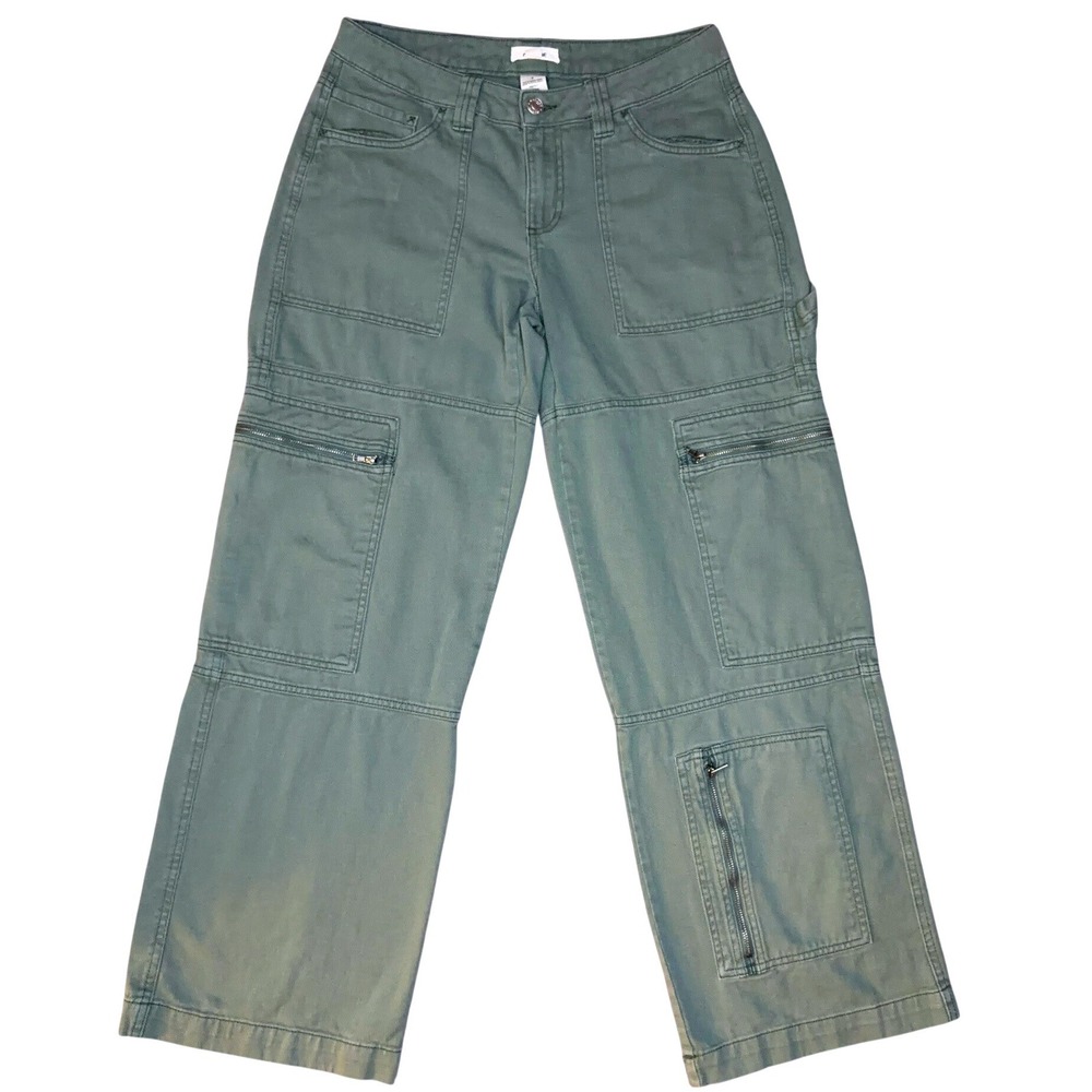 Garage Cargo Pants Women Size 5 Green Wide Leg Multi Pocket Utility
